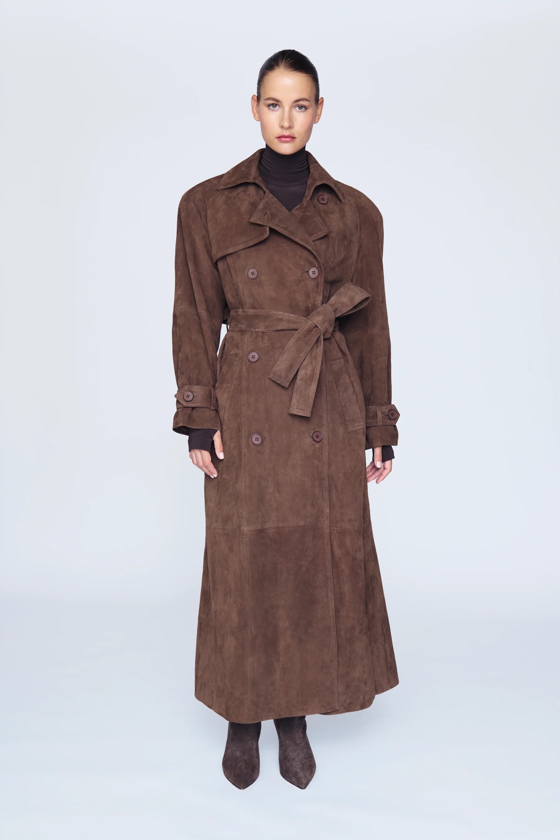 Eva Suede Trench Coat - Mocha