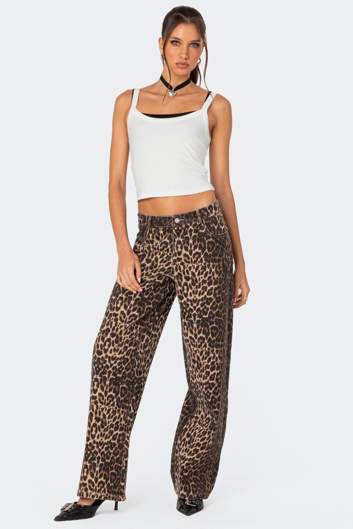 Leopard Printed Low Rise Jeans