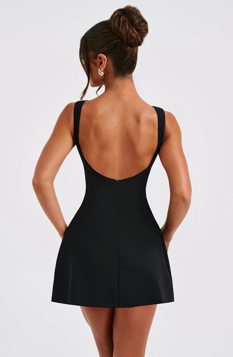 LILA BACKLESS MINI DRESS - BLACK